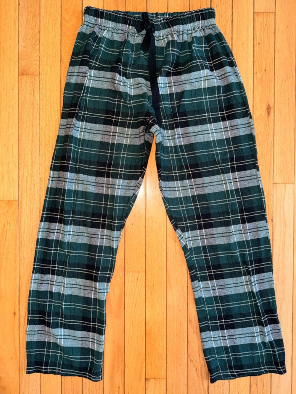 Men’s medium green plaid Pajama pants cotton poly elastic waist baggy loose fit